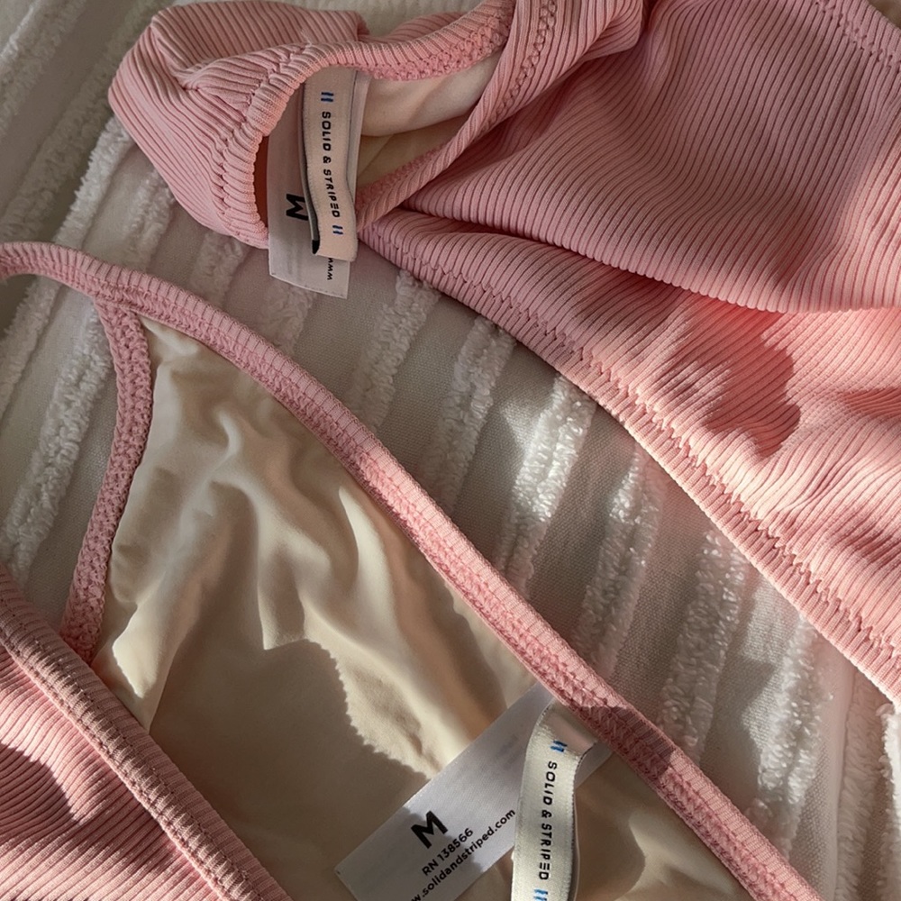 SOLID & STRIPED Pink Ribbed One-Shoulder Bikini Set - Picture 3 of 4